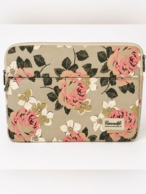 Canvaslife 15” Floral Laptop Sleeve Rose Print Canvas Zip Padded Case